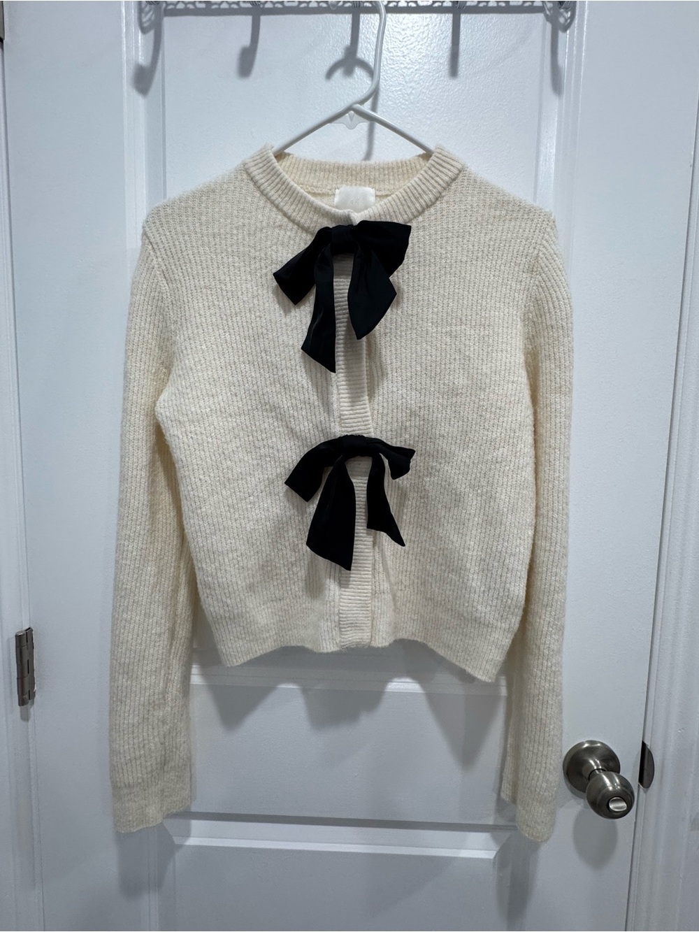 H&M Cream Knit Cardigan with Black Bows - Size S